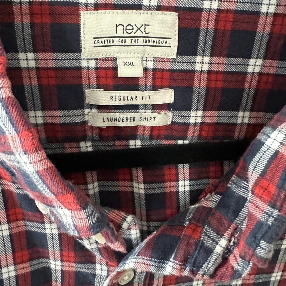 Next Red, White & Blue Check XXL Men's Short-Sleeve Shirt  100% Cotton - Picture 2 of 10